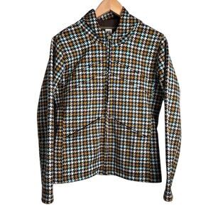 BURTON Snowboard Jacket Fleece Lined Houndstooth Print in Brown Women’s Large